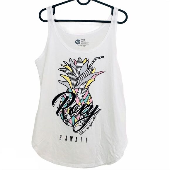 Roxy Hawaii Take A Sip of Paradise Tank Top Pineapple Tropical Scoop Neck - Picture 1 of 8